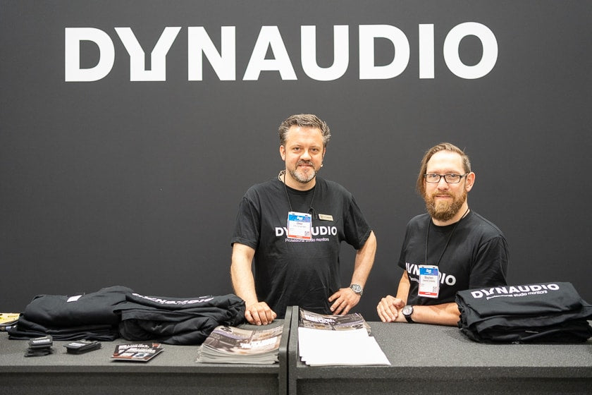 Dynaudio is a company with involvement in both pro and consumer audio. Otto Jørgenson and Stephen Entwistle gave away swag with a smile, while explaining some of their new audio initiatives.