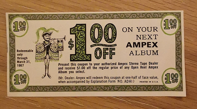 Ampex voucher for $1 off your next tape purchase.