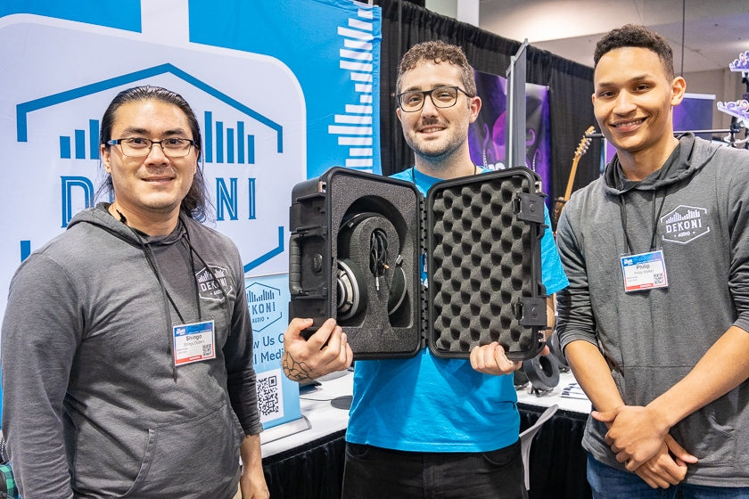 Shingo Dobkin, Dylan Scarzafava, and Phillip Walker at the Dekoni Audio booth. Dekoni, vendors of high-quality headphones, IEM tips, cases and other products, were a popular booth at NAMM I’ve tested many of their products and can attest to their quality. 